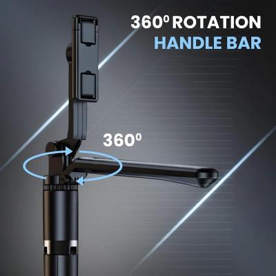 Close‑up of R16 selfie stick tripod handle with anti‑shake grip