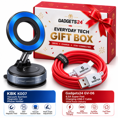 Gadgets24 Everyday Tech Gift Box with Magnetic Car Mount & 100W USB-C Cable