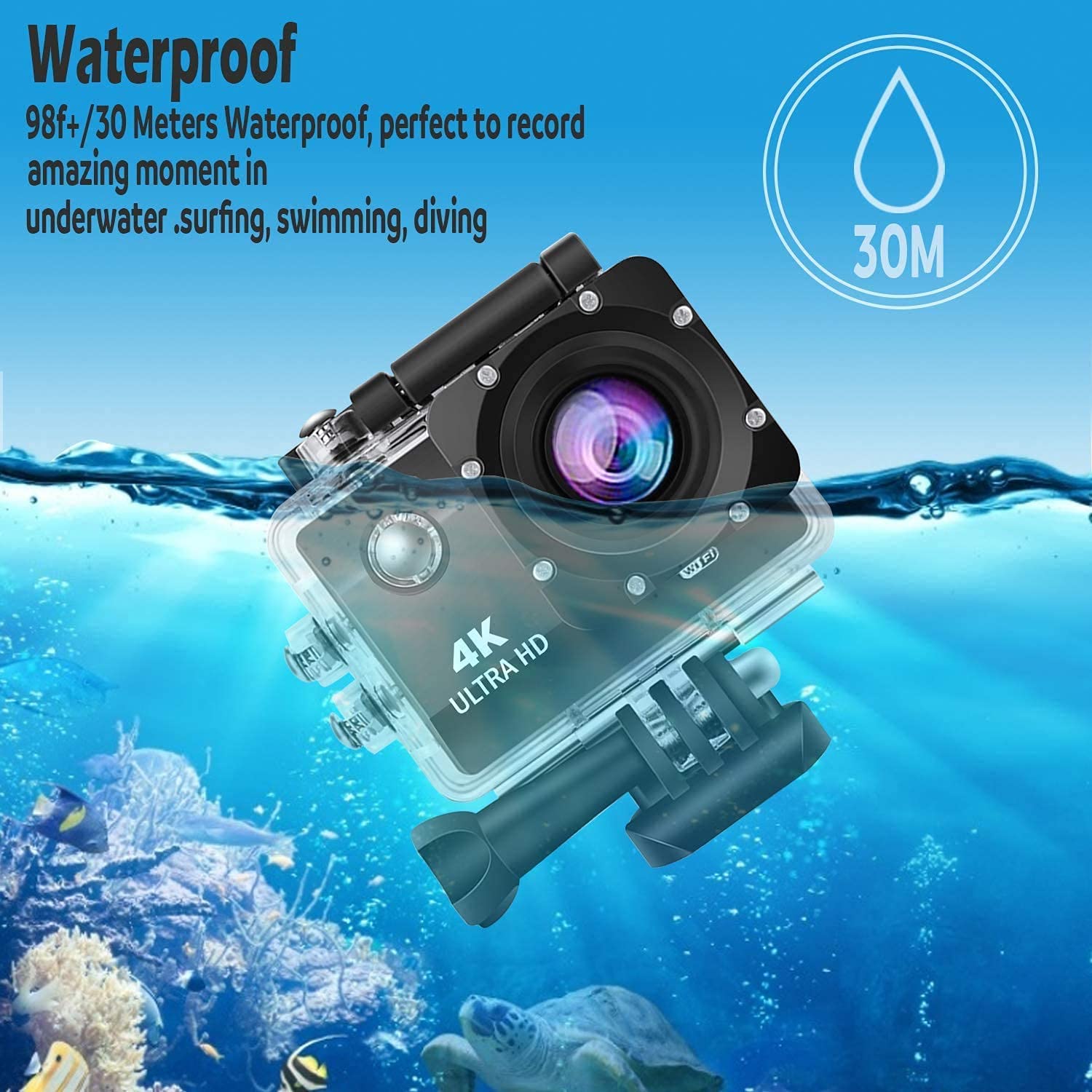 4K WiFi 16MP Sports Action Camera 30M Underwater Waterproof Camera