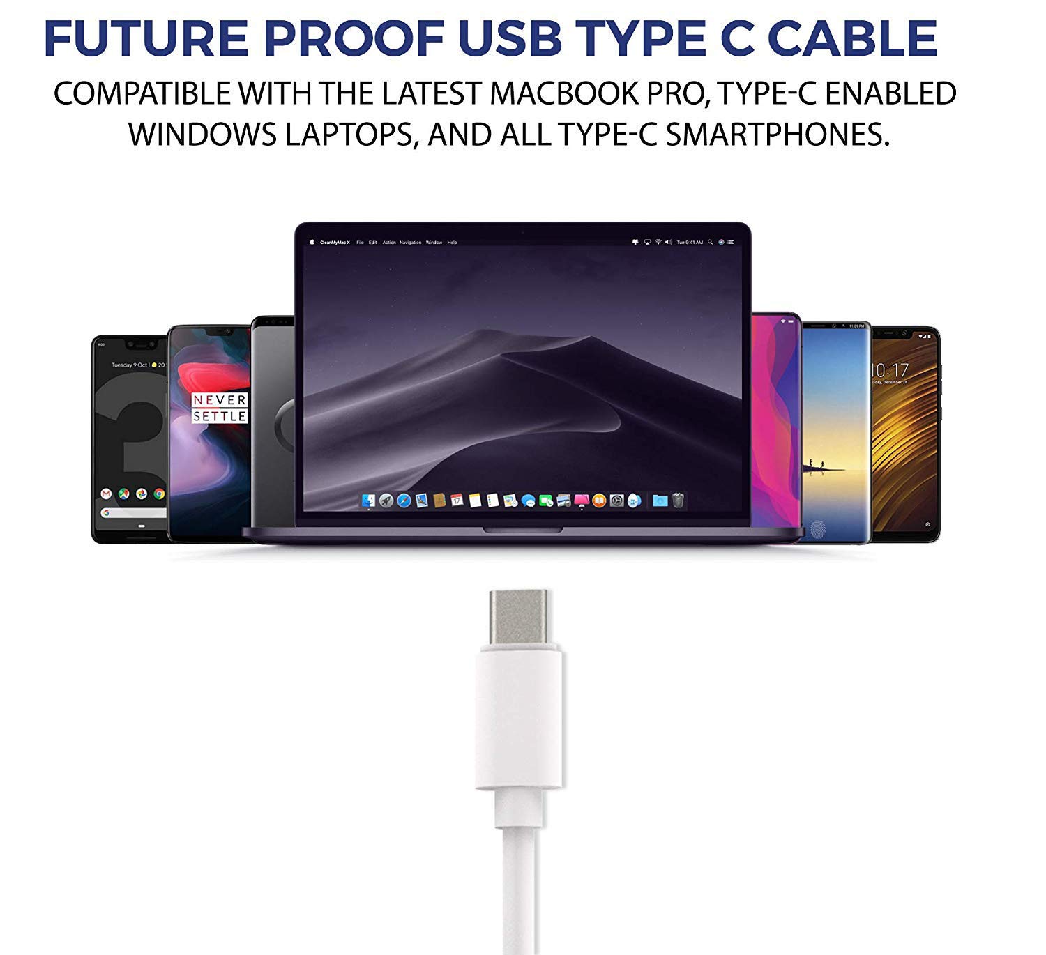Type-C USB Cable | Quick Fast Charging Cable | Data Sync Cable | Type C to USB-A Cable (3.1 Amp, White) by Gadgets24 (GV-02)