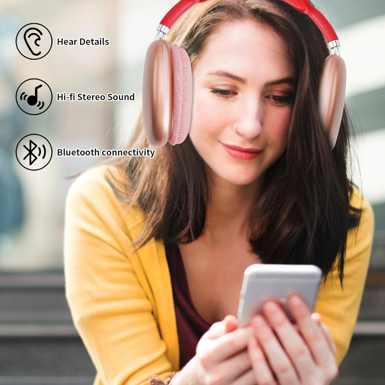 P9 Bluetooth Headphones (Rose Gold) – Wireless Max Headset, Deep Bass, Hands-Free Calling, Comfortable Fit, Compatible with All Bluetooth Devices