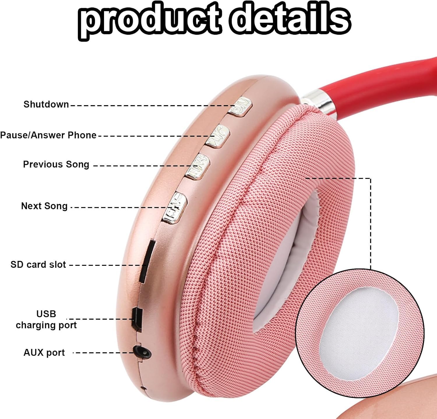 P9 Bluetooth Headphones (Rose Gold) – Wireless Max Headset, Deep Bass, Hands-Free Calling, Comfortable Fit, Compatible with All Bluetooth Devices