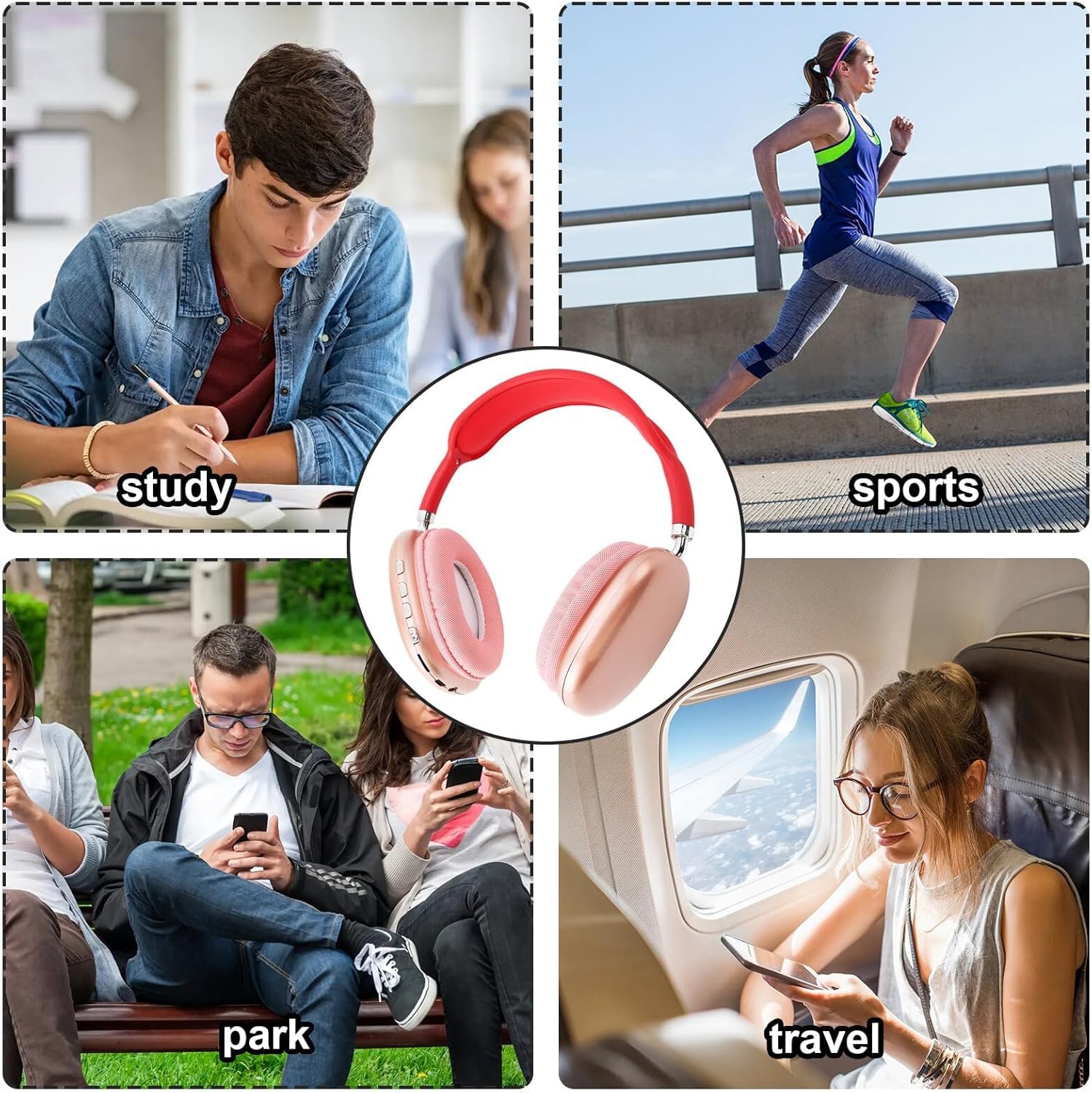 P9 Bluetooth Headphones (Rose Gold) – Wireless Max Headset, Deep Bass, Hands-Free Calling, Comfortable Fit, Compatible with All Bluetooth Devices
